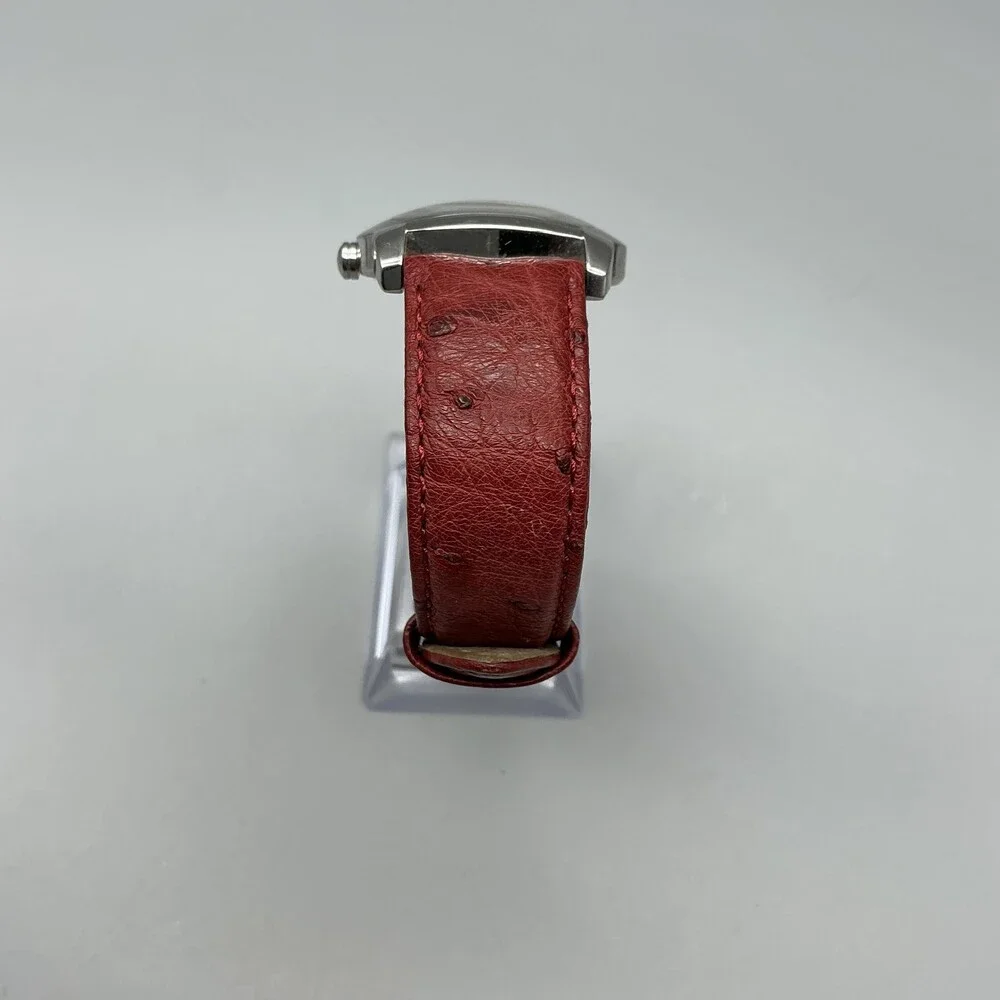 Croton Womens Watch 33mm Silver Tone Red Cushion Ostrich Leather New Battery